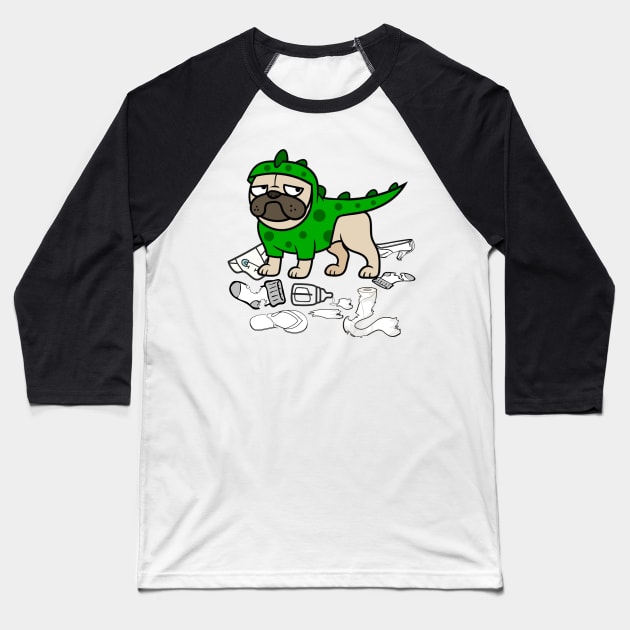 Pug Baby Godzilla Baseball T-Shirt by LeeMau
